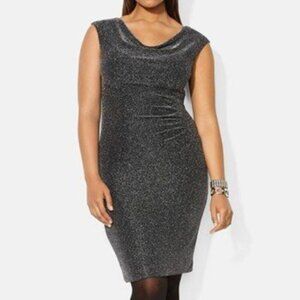 NEW Lauren Ralph Lauren Glitter Chevron Metallic Drape Neck Midi Dres 22W